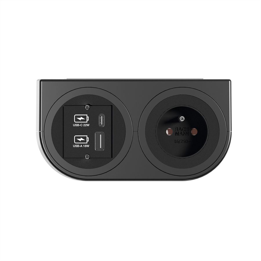 BACHMANN PIX HOLDER DOUBLE, 1x UTE, 1x USB A/C, ISV, schwarz, 0,2 m
