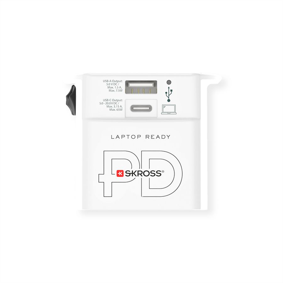 Skross MUV USB AC65PD World Travel Adapter with USB C Cable, worldwide