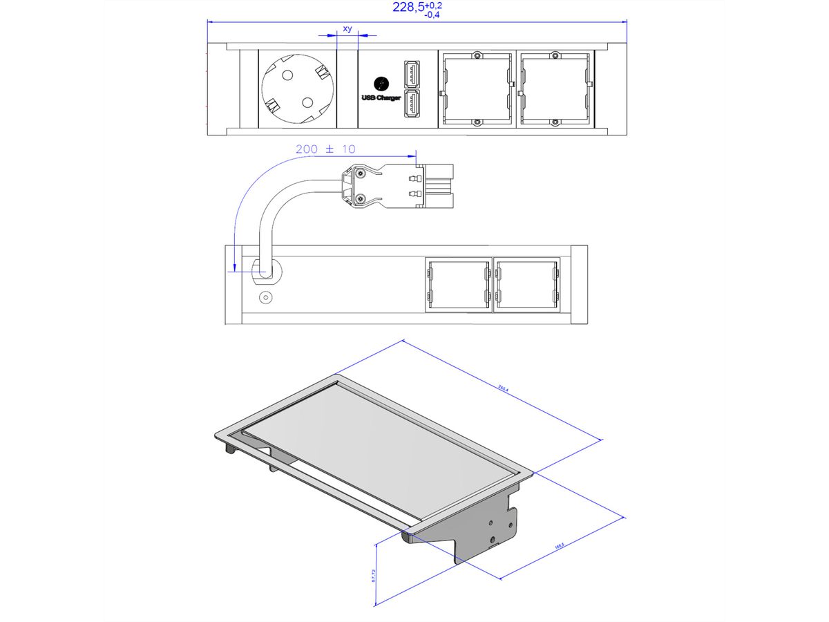 BACHMANN CONEO SET 1x earthing contact, 2x ABD, 1xUSB Charger, silver