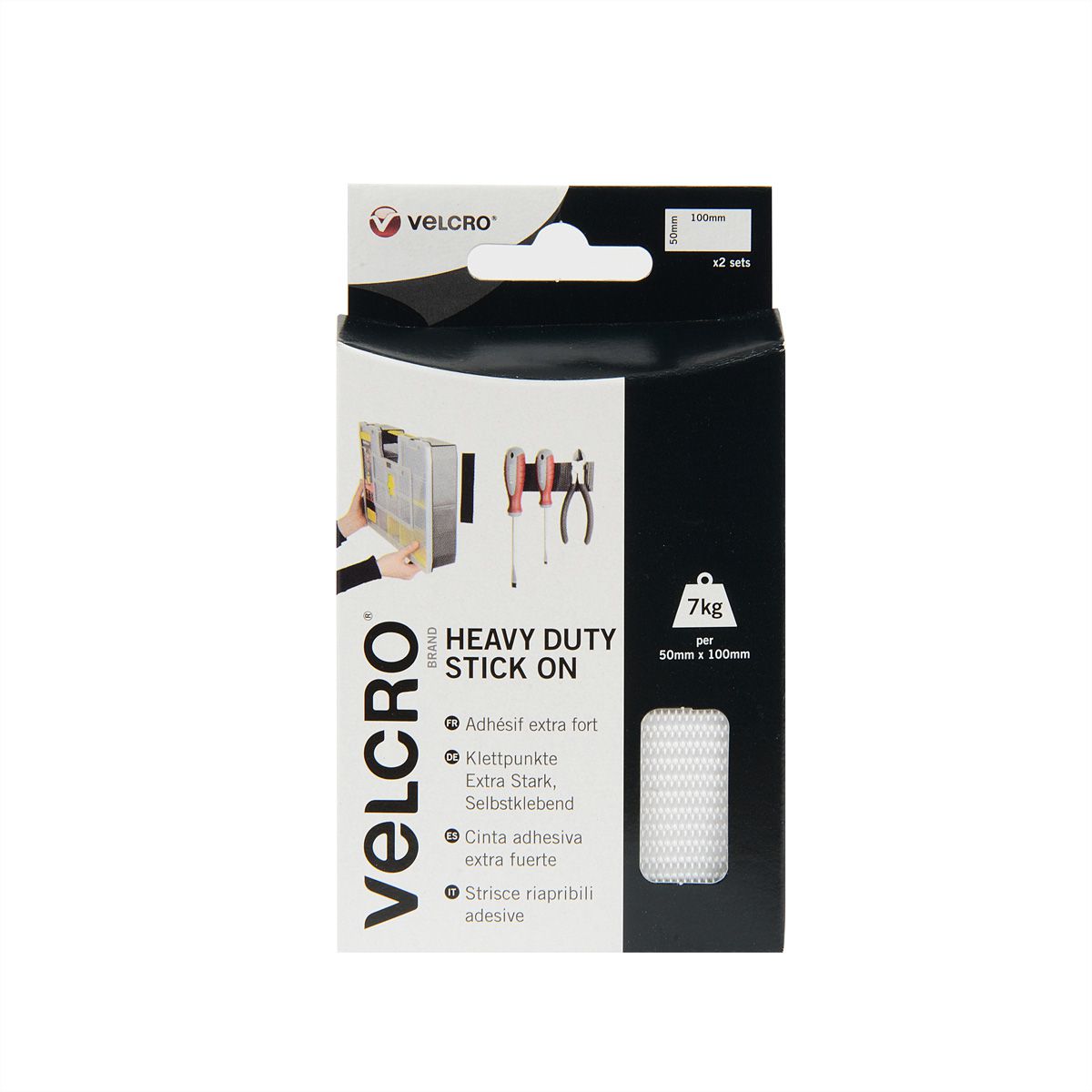 VELCRO® Klittenbandstrips Extra Sterk Zelfklevend Haak & Lus 50mm x 100mm x 2 sets Wit