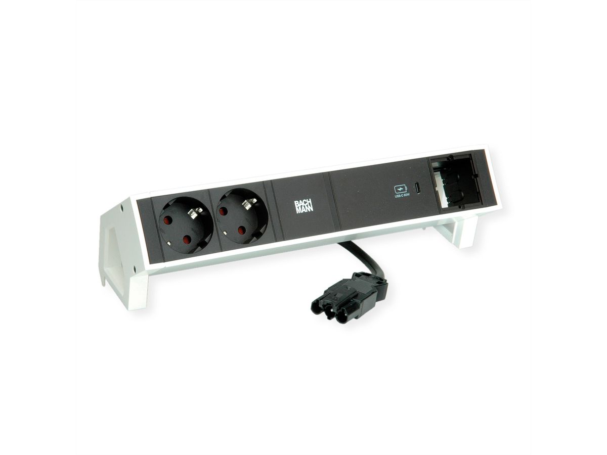 BACHMANN DESK2 2xbeschermend contact USB C, USB Lader 60W 1xABD 0,2m GST18 wit