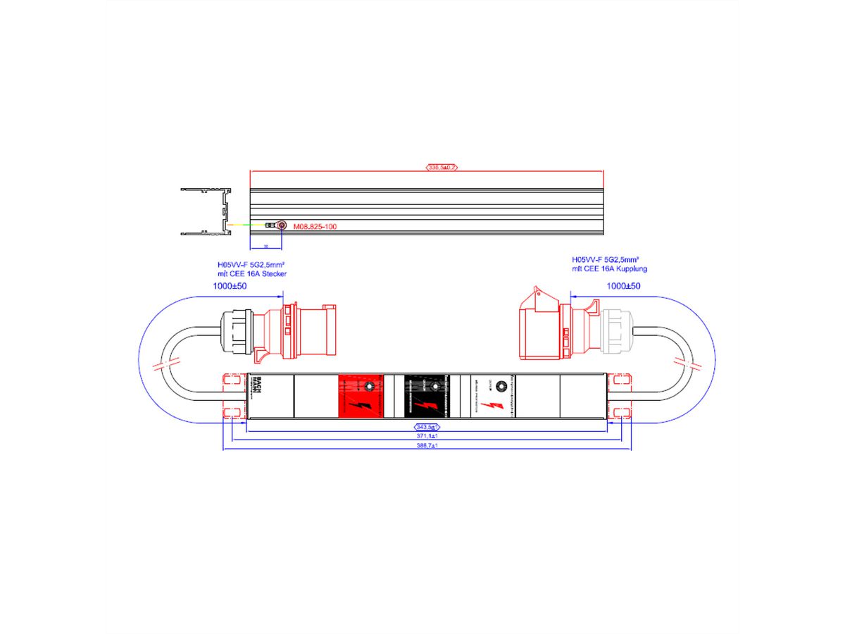 BACHMANN IT PDU Basic Inline SPD , 3ph 3x16A ÜSS 1m H05VV-F 5G2,5mm CEE 16A