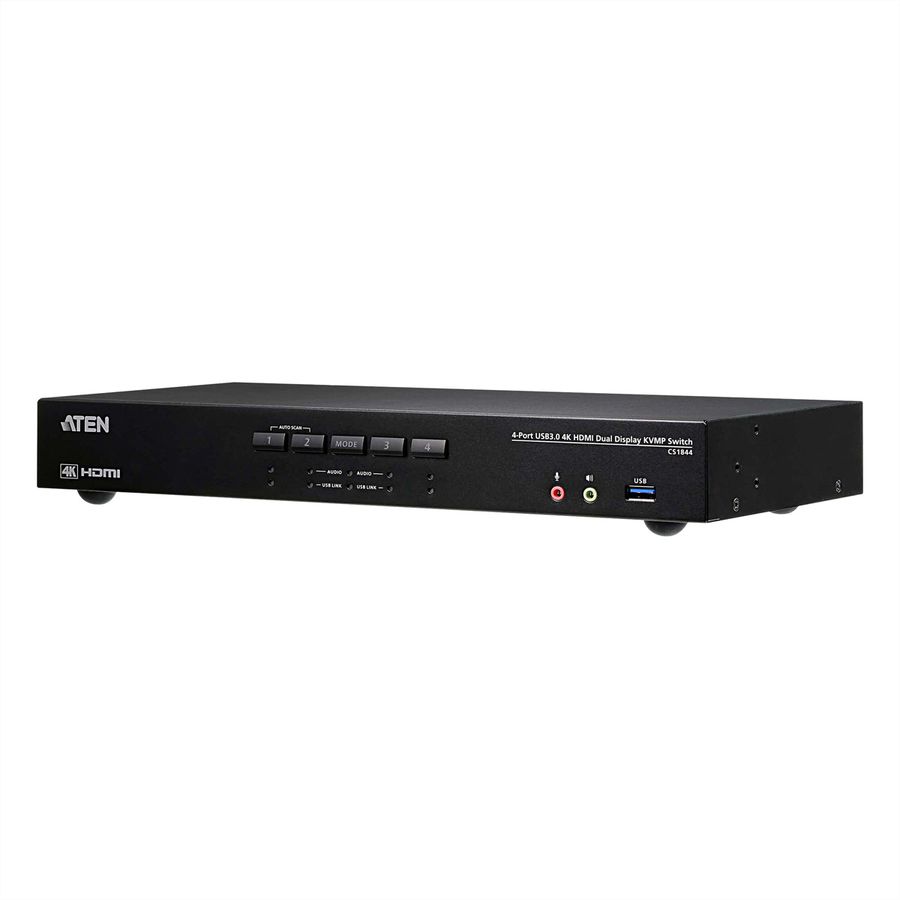 ATEN CS1844 4-Poorts True 4K HDMI Dual-View KVM Switch met Audio & USB 3.0 Hub
