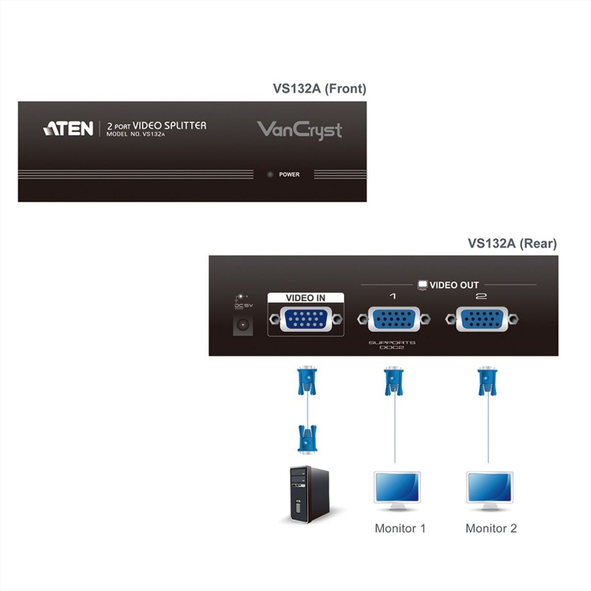ATEN VS132A VGA Video Splitter, 450MHz, 2-voudig