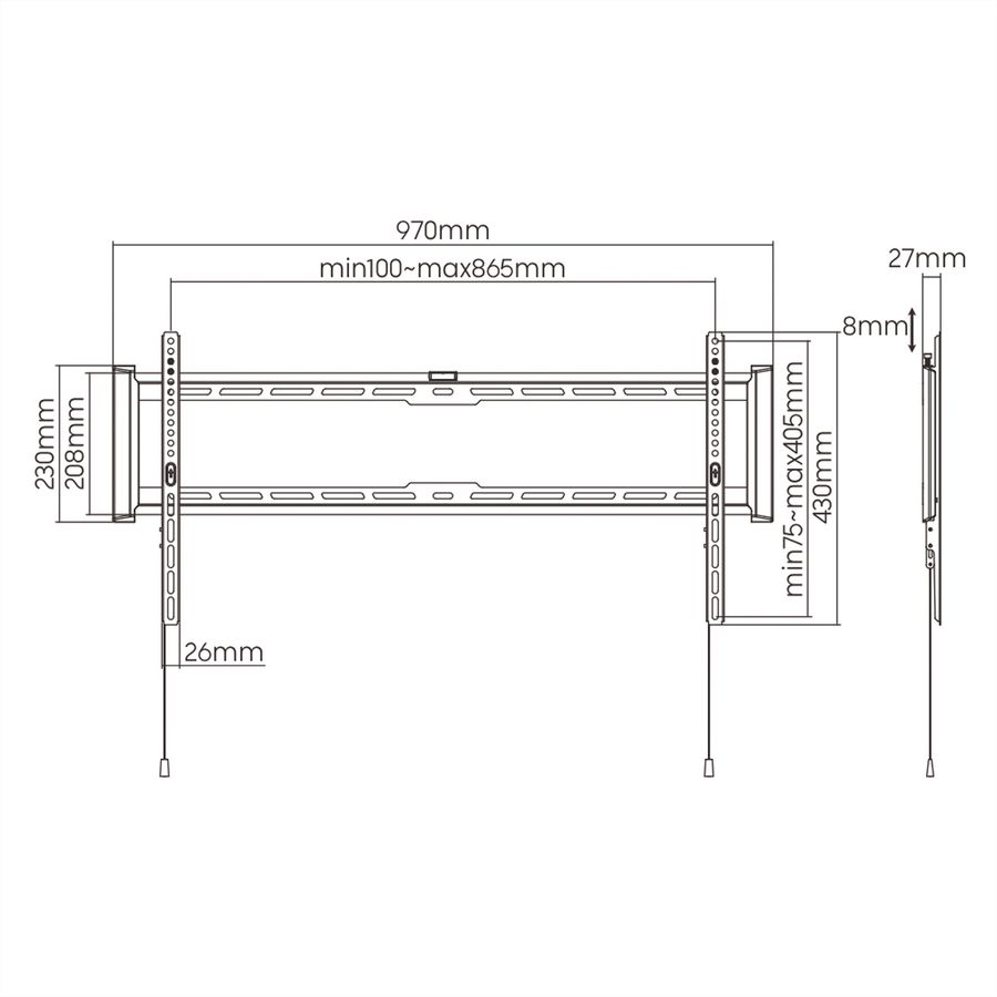 VALUE TV muurbeugel, 27 mm afstand tot de muur , vast, <228,6cm/90", <75kg