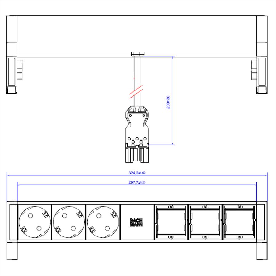 BACHMANN DESK2 3x geaard stopcontact 3x ABD GST18 Inox