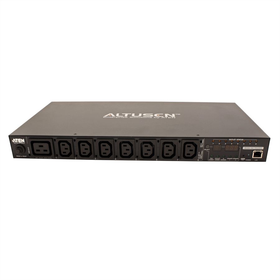 ATEN PE6208G IP-Fernschaltsteckdose, 8 Port, 1HE, 7x C13, 1x C19, 16A, Energiemessung