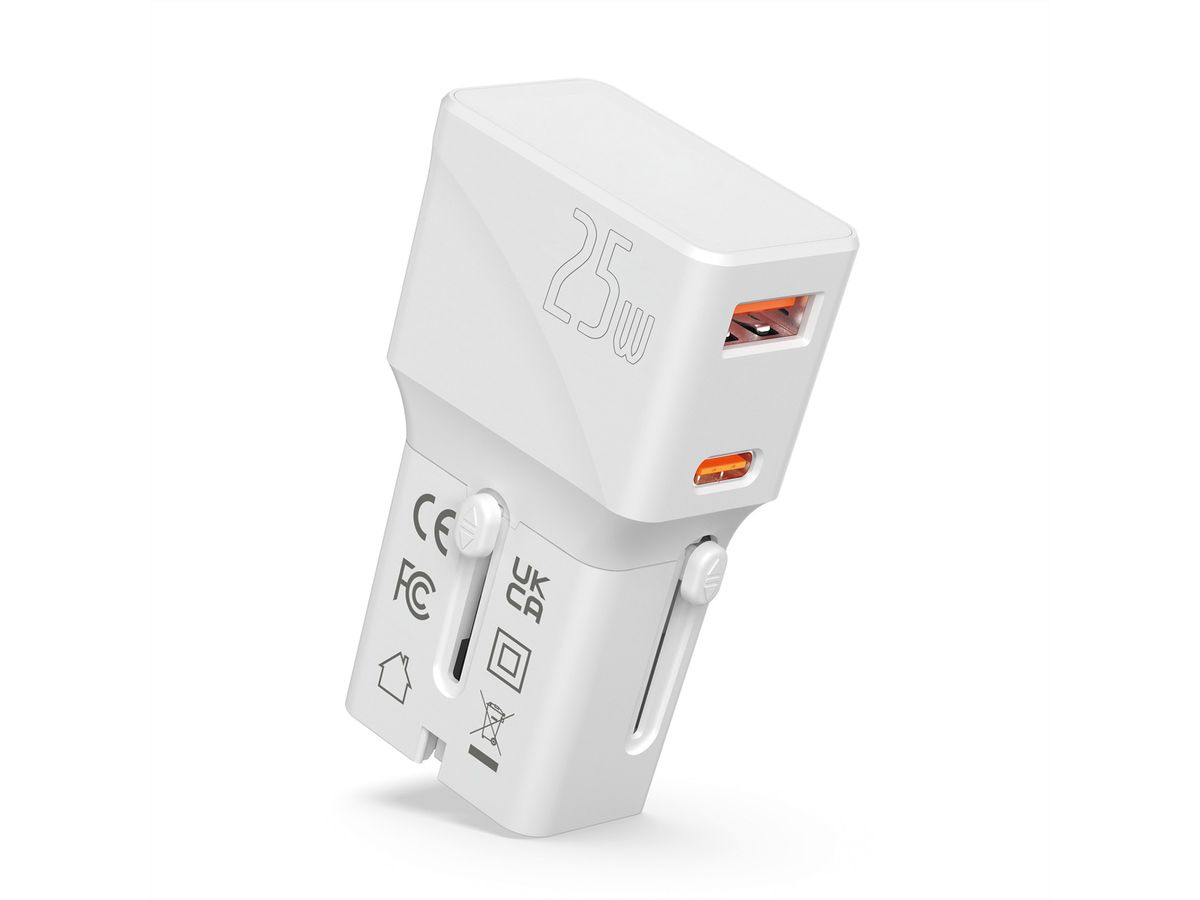 VALUE POCKET Travel Charger, EU/UK/US, 2x Ports (A+C), 25W