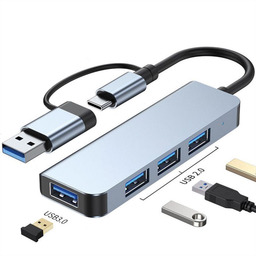 VALUE USB 3.2 Gen 1 Metal Hub, 4-Port Type-A, (1x USB 3.2 Gen 1 + 3x USB 2.0), type A+C-aansluitkabel