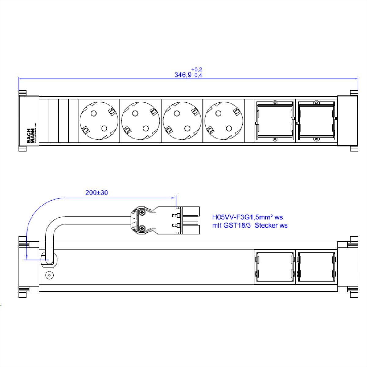 BACHMANN POWER FRAME 4xCEE7/3 2xCM 0.2m GST18 RAL9010