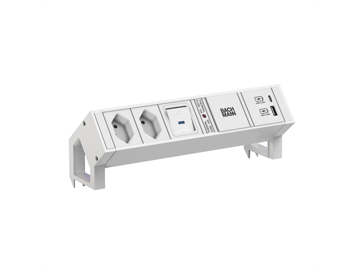 BACHMANN DESK2 white 2xCH 0° 1xswitch 1xUSB A/C 22W 0,2m GST18,ws
