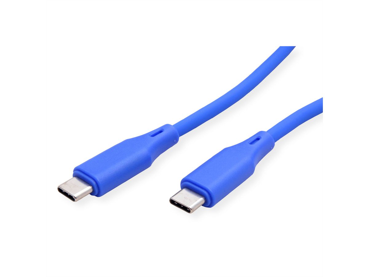 ROLINE USB 2.0 Cable, C–C, M/M, 60W, silicone, blue, 1 m