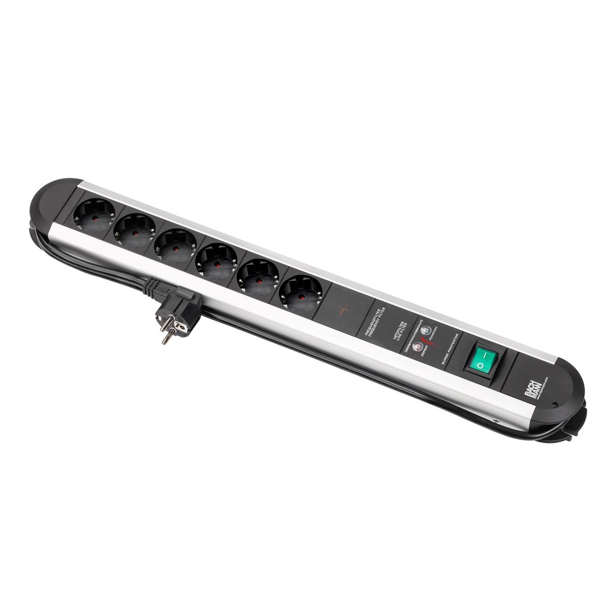 BACHMANN PRIMO socket strip 6x earthing contact, full device protection switch, 1.75 m