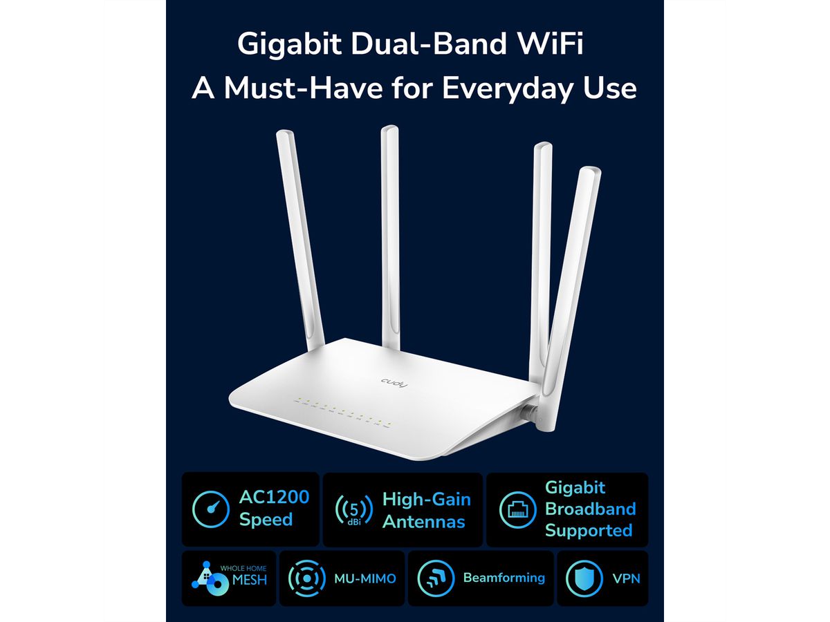 CUDY WR1300 AC1200 Wi-Fi Mesh Router Gigabit