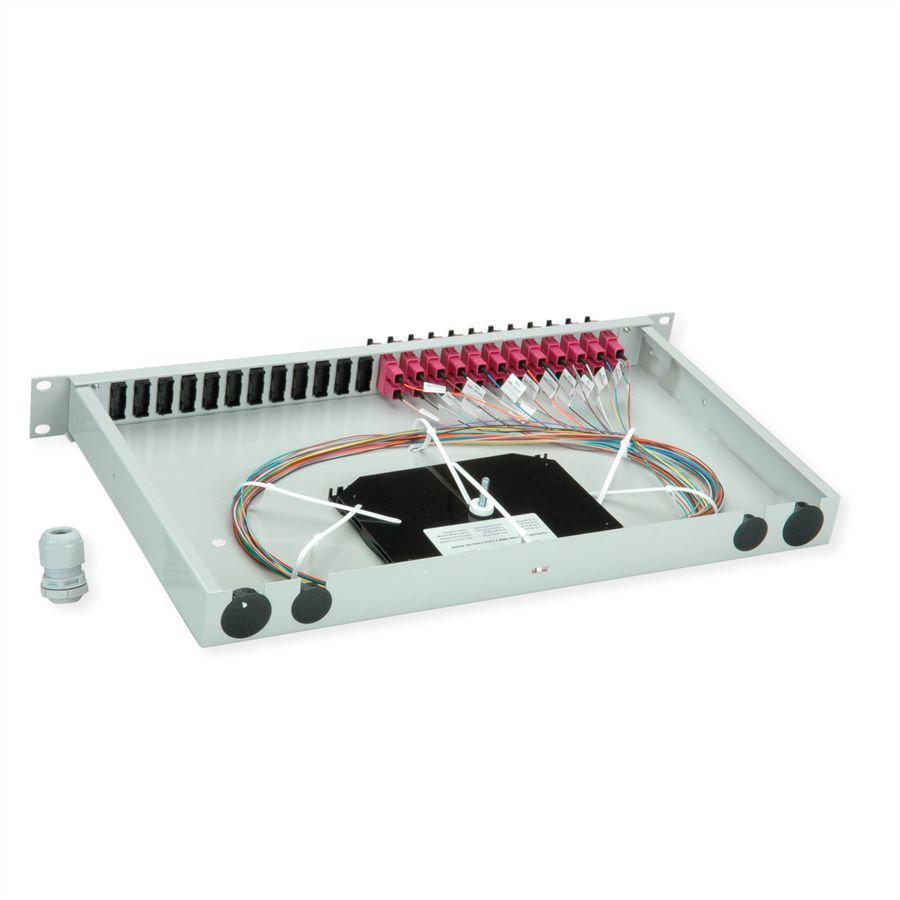 TELEGÄRTNER BASIS eco LWL-Panel mit Kupplungen & Pigtails, 12x SC Duplex, violett, OM4, Grade C