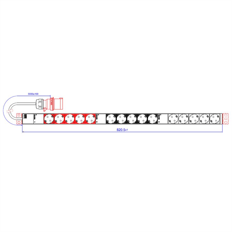 BACHMANN IT PDU ALU 0U 15 x earthing contact CEE 3x 16A red