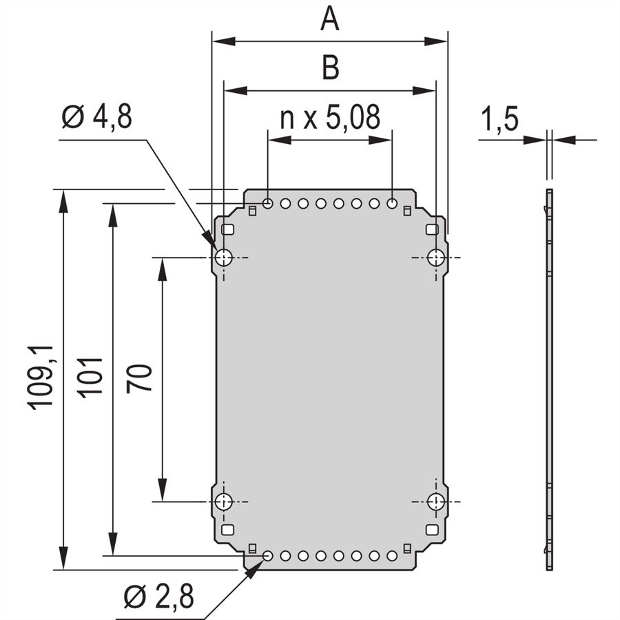 SCHROFF montageframe insteekmodule achterpaneel glad, 3 HE, 12 HE