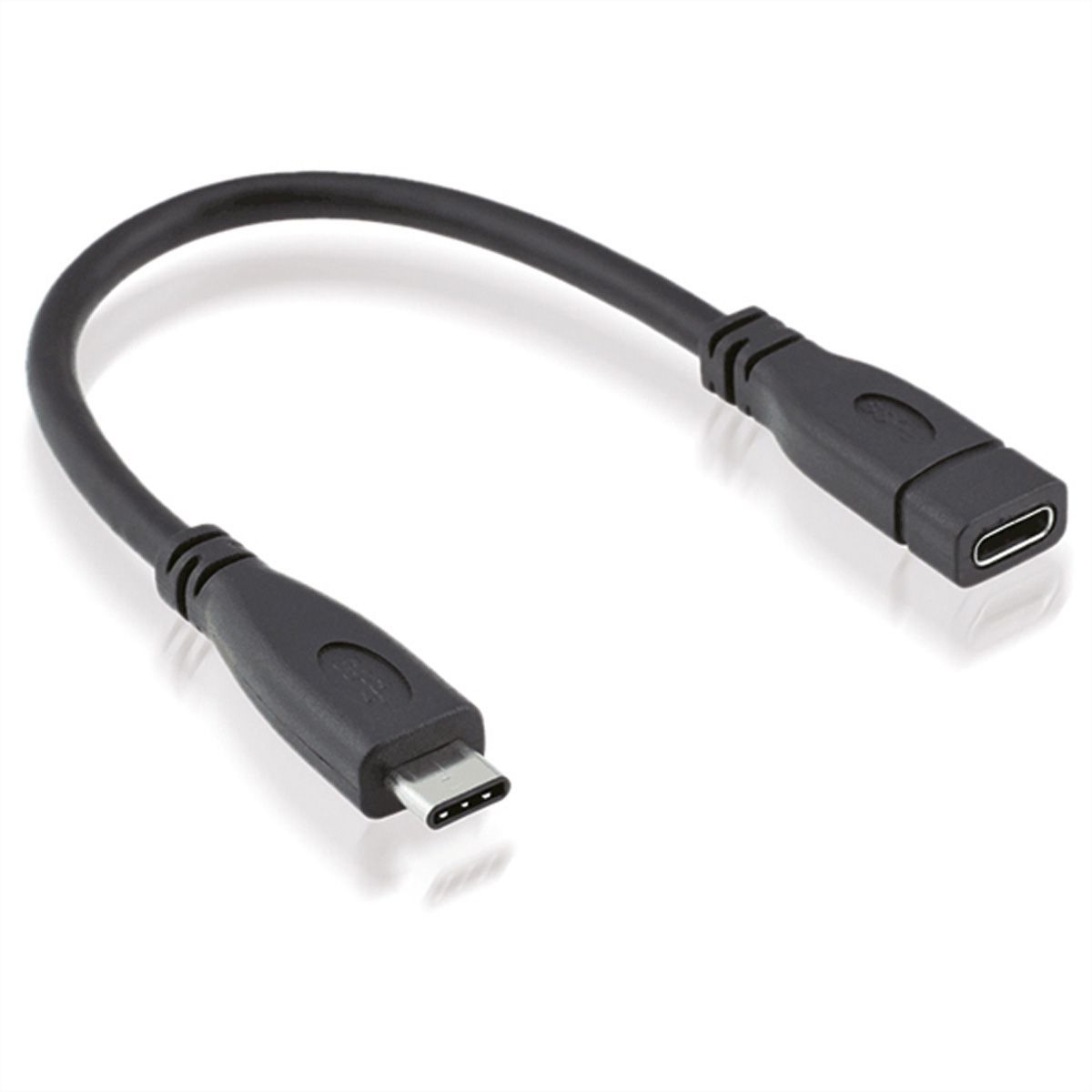 ROLINE USB 3.2 Gen 2 kabel, C-C, M/F, 4K UHD-1, 10Gbit/s, 100W, zwart, 0,15 m