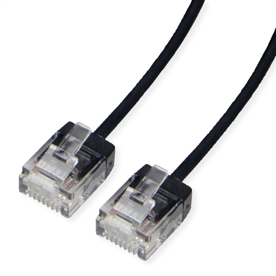 ROLINE UTP DataCenter Patchkabel Cat.6A (Class EA), LSOH, dun, extra korte stekker, zwart, 2 m