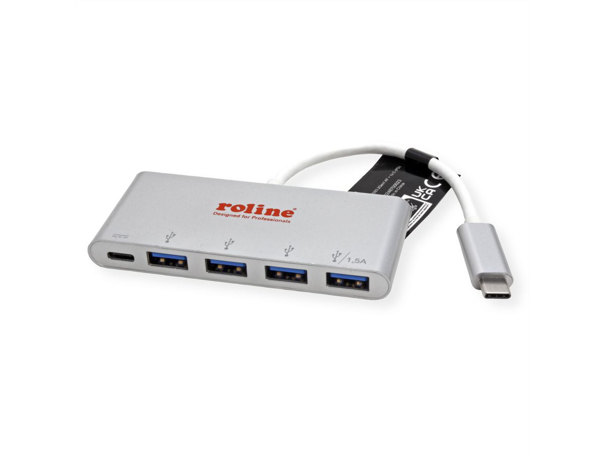 ROLINE USB 3.2 Gen 1 Hub, 4-voudig, type C-aansluitkabel, met 1 PD-poort