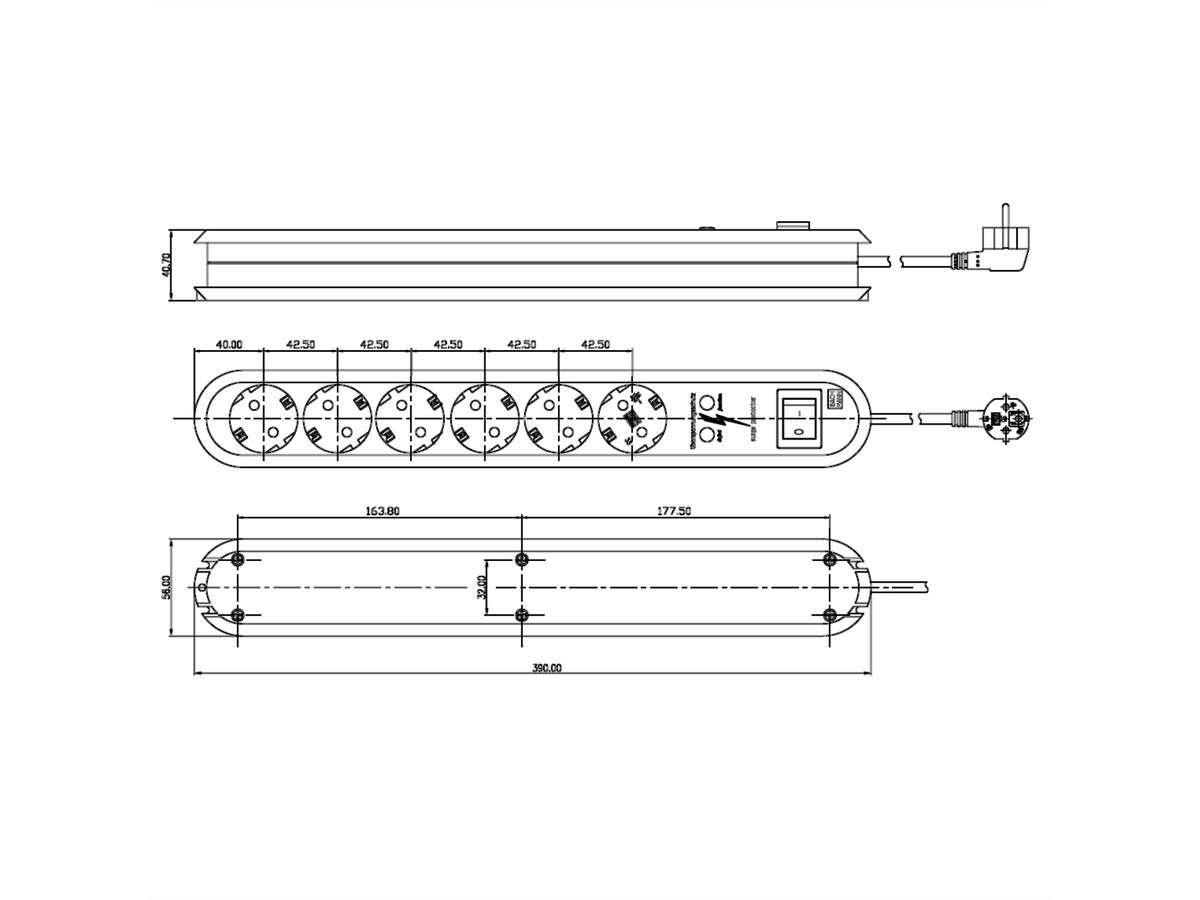 BACHMANN SMART stekkerdoos 6x geaard contact, schakelaar, overspanningsbeveiliging, white, 1.5 m