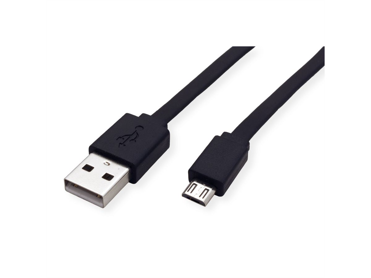 ROLINE USB 2.0 kabel, USB A M - Micro USB B M, zwart, 1 m