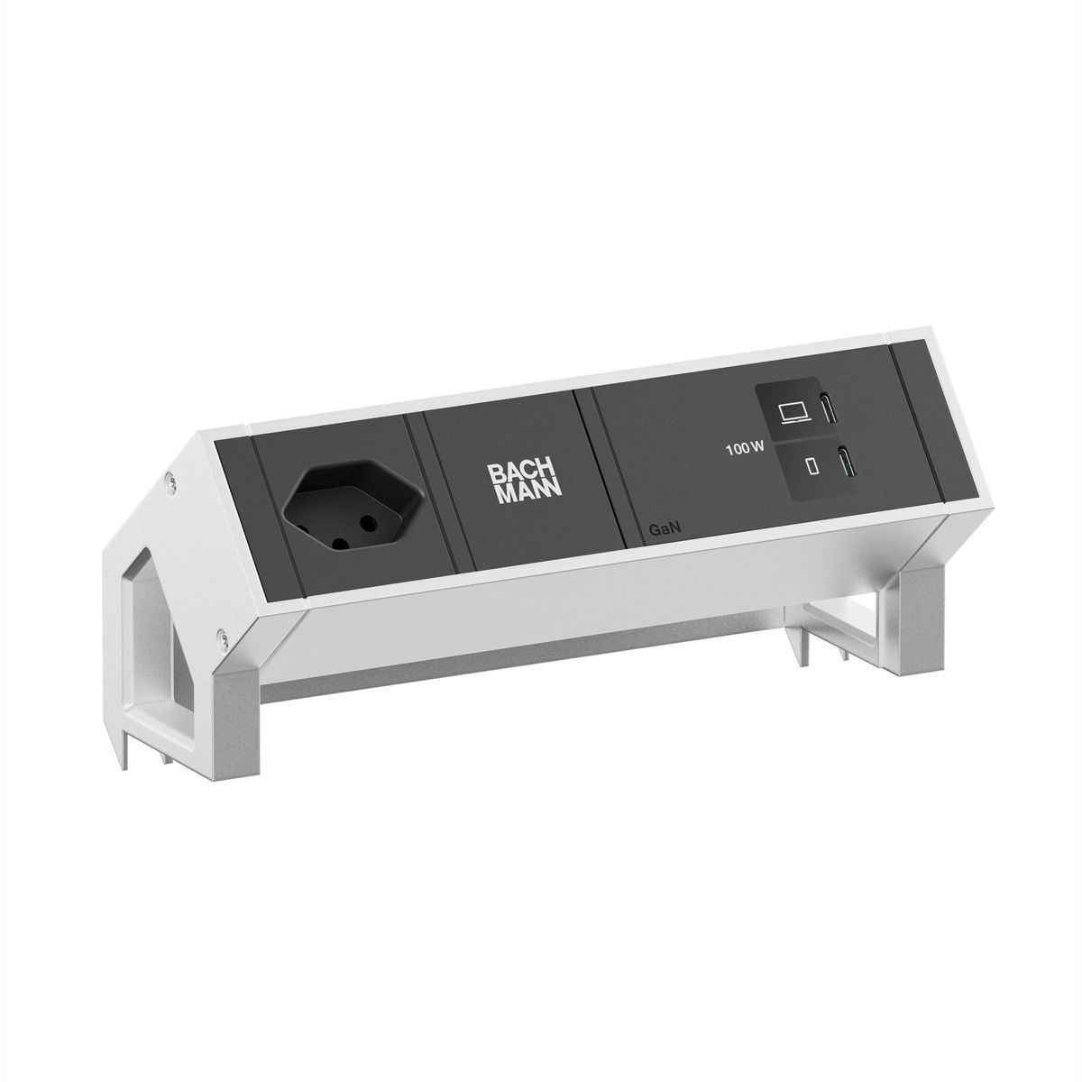 BACHMANN DESK2 1xCH 90° 1xUSB C/C 100W, L=0.2m INOX