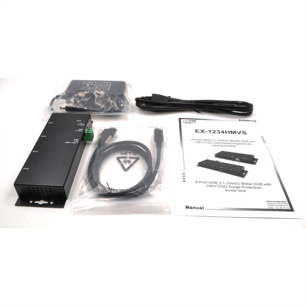 EXSYS EX-1234HMVS 4 Port USB 3.2 Gen2 Hub mit 2x USB-C und 2x USB-A Anschluss