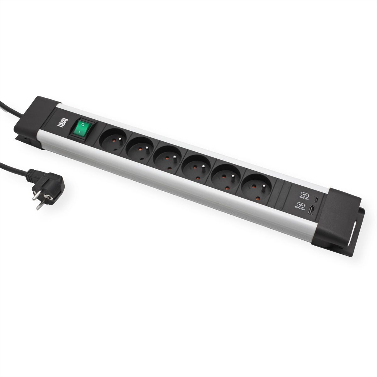 BACHMANN CONNECTUS 6xUTE, 1xSchalter 1xUSB A/C 22W 2,0m CEE7/7 Grau