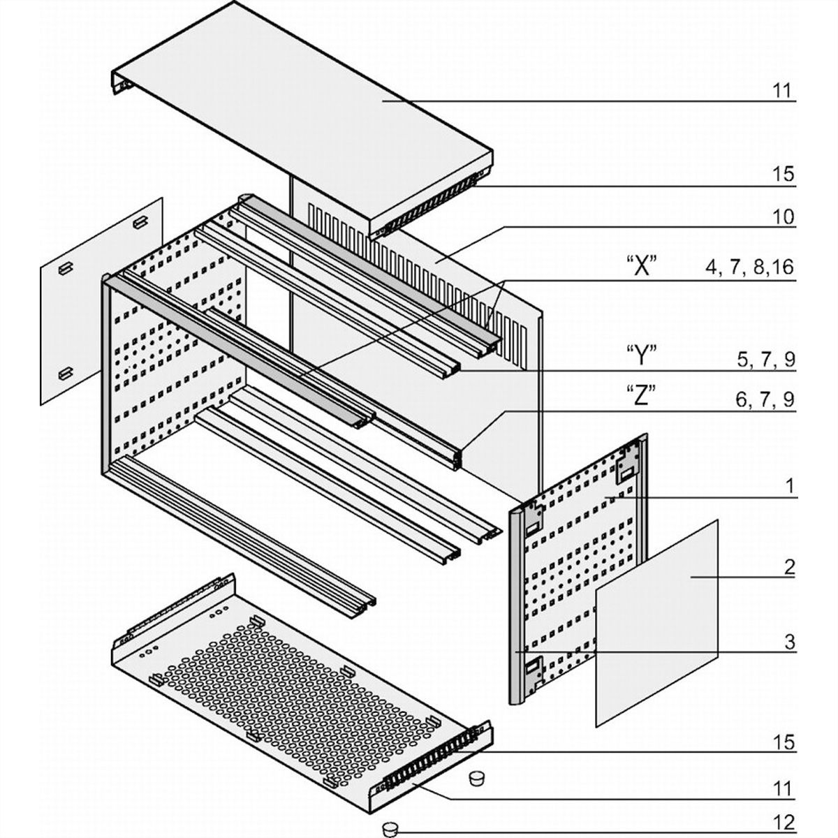 SCHROFF RatiopacPRO, Complete Case, Desktop, Retrofittable Shielding, Front Trim, 3 U, 28 HP, 255 mm