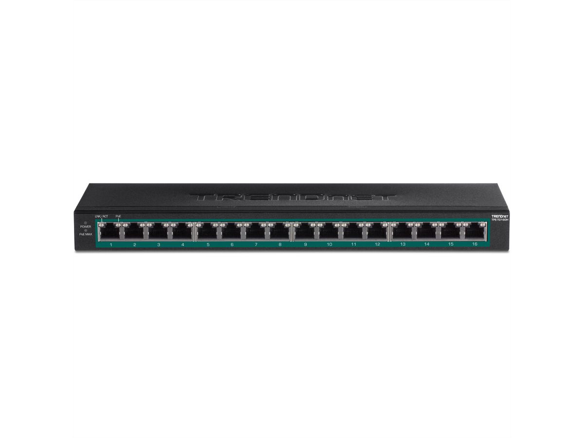 TRENDnet TPE-TG160H 16-Poorts PoE+ Switch Gigabit 123W , zwart