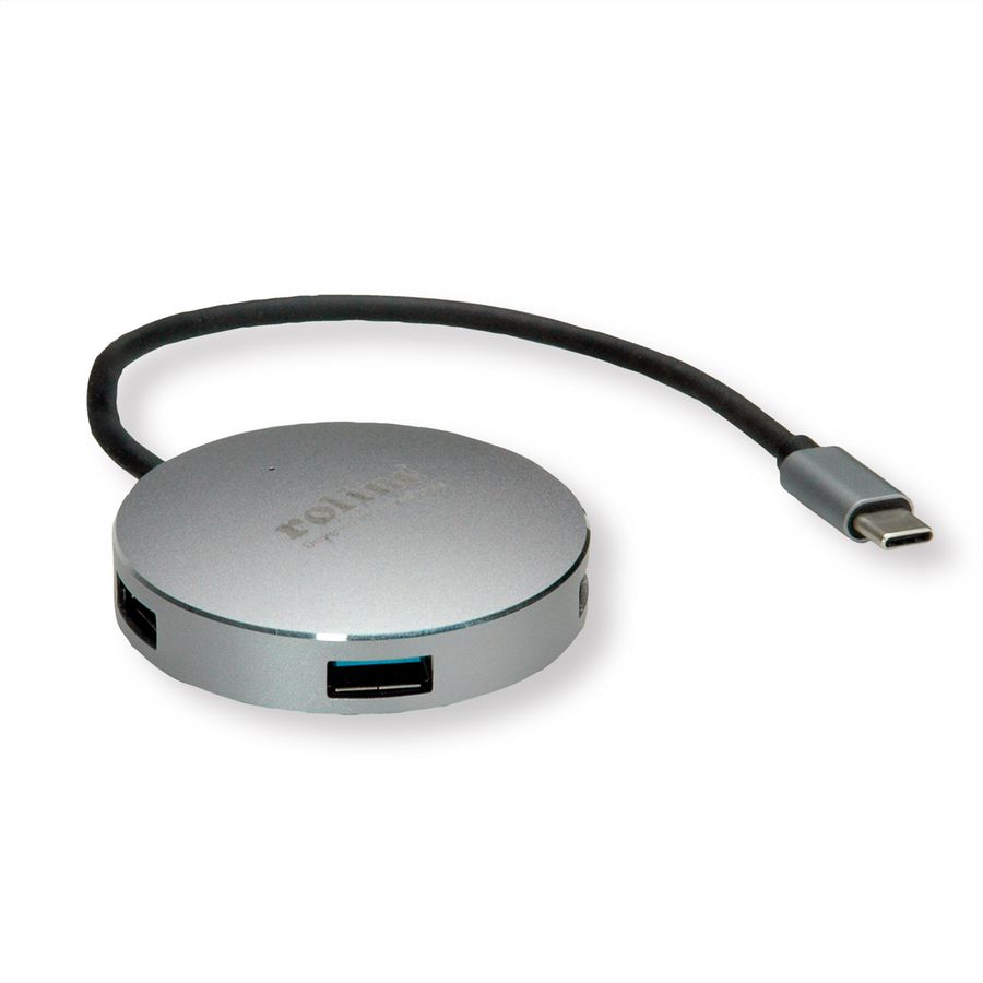 ROLINE USB 3.2 Gen 1 hub, rond, 4-voudig, type C aansluitkabel