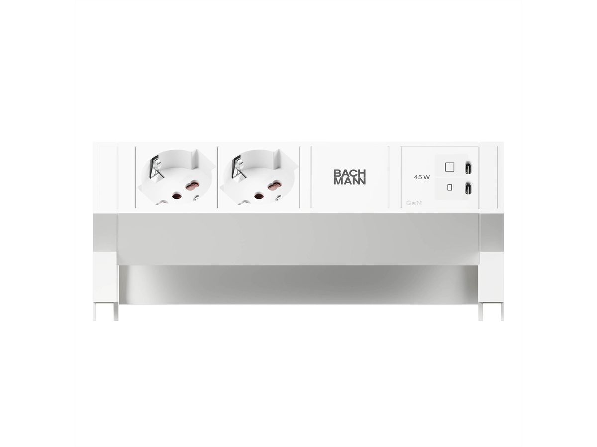 BACHMANN DESK2 white 2xP40, 1x USB C/C 45W L=0.2m RAL9010