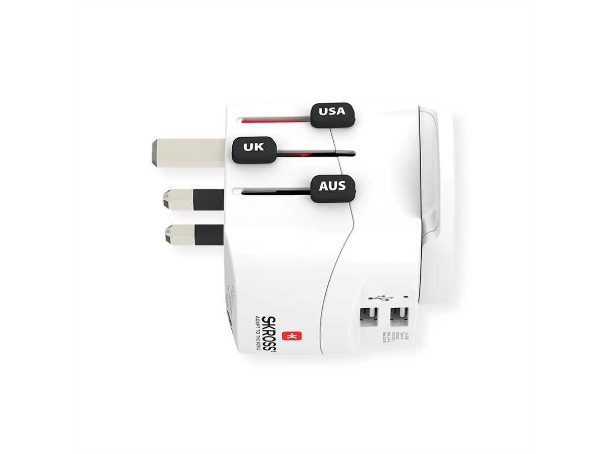 Skross PRO Light USB 2A - World with USB C cable, worldwide