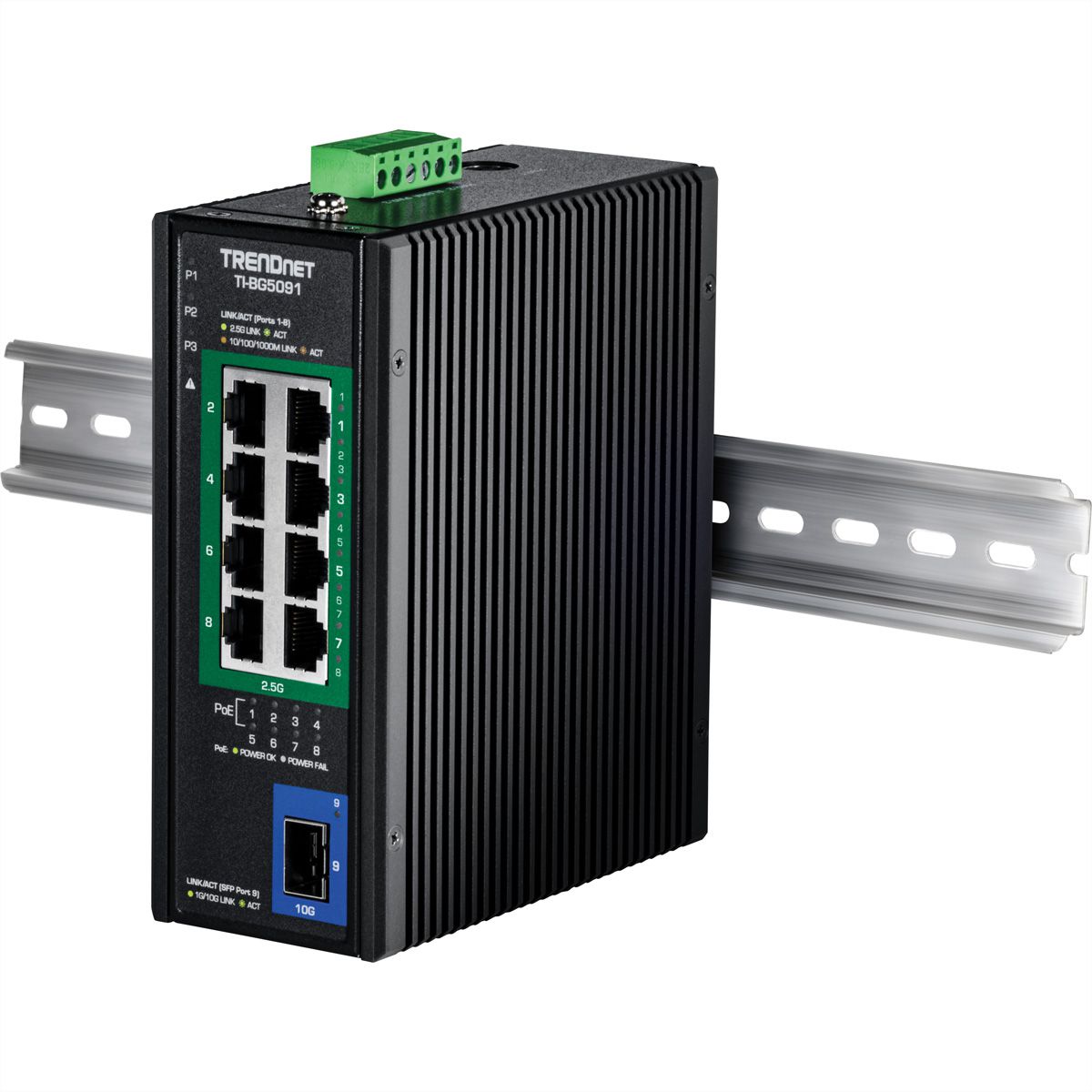 TRENDnet TI-BG5091B 9-Port Industrial 2.5G DIN-Rail PoE++ Switch with 10G SFP+ Port