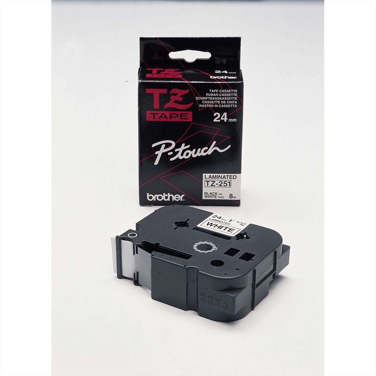 BROTHER TZe-251 labelingtape gelamineerd 24mm wit/zwart