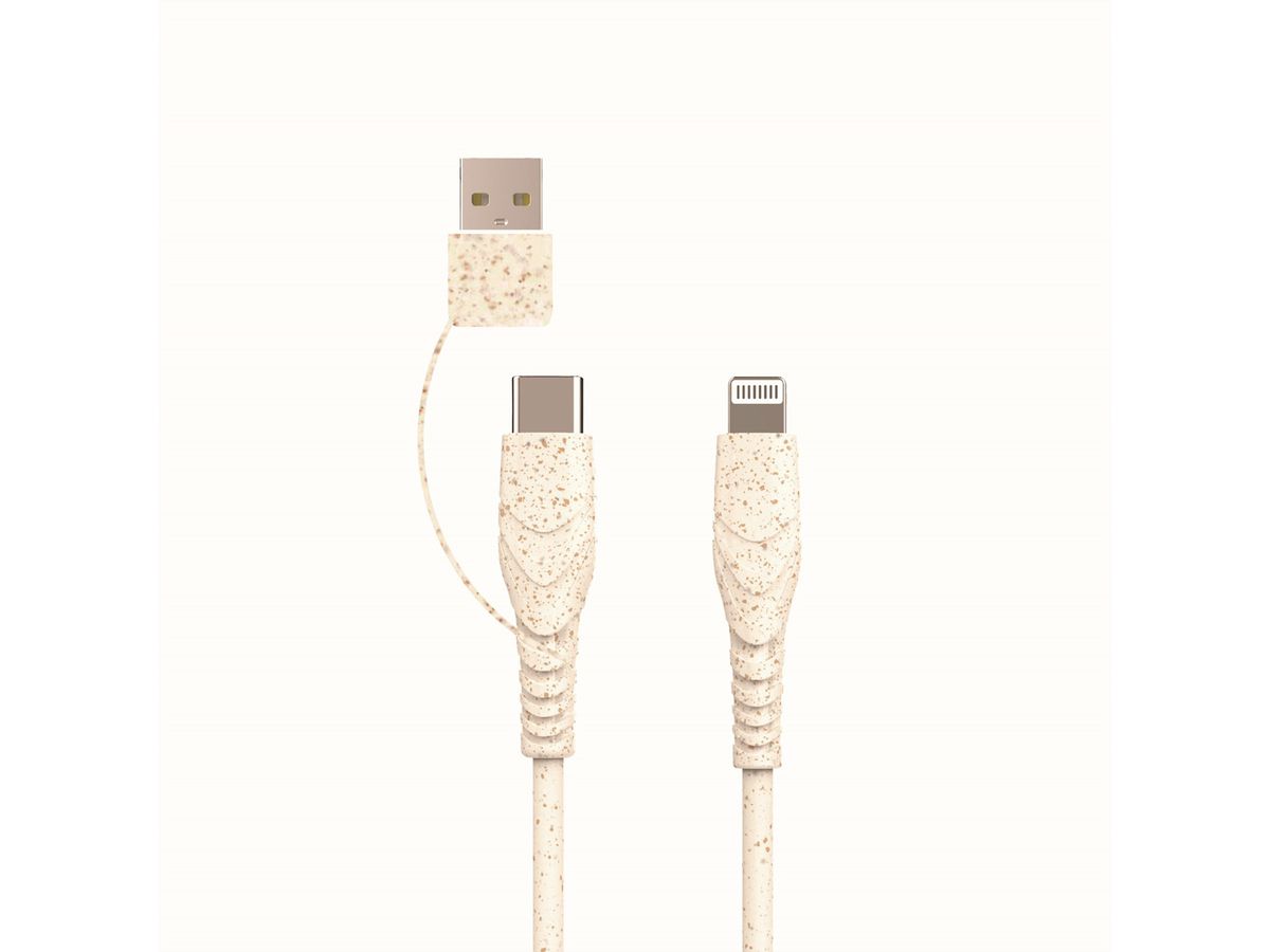 BIOnd BIO-CT-IP USB-C naar Lightning & USB-A 3,5A kabel, 1,2 m