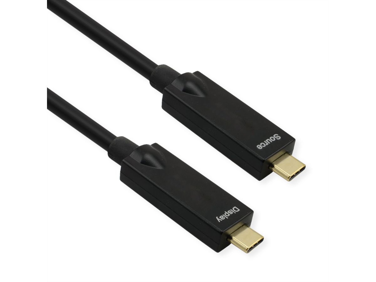 ROLINE USB 3.2 Gen 2-kabel, AOC, C-C, Male/Male, 10 Gbit/s, 4K60Hz, PD (Power Delivery) 60 W, zwart, 10 m