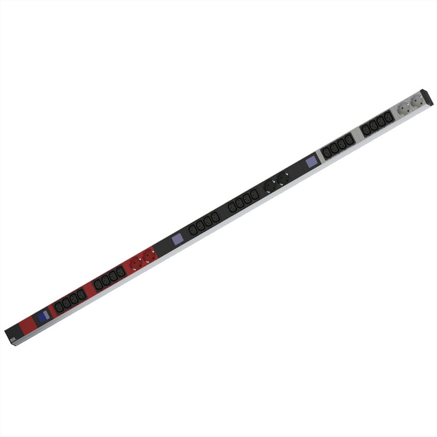 BACHMANN BN0500 19" PDU 1U 24xC13 6x earthing contact, power measurement, connection CEE 3x 16A, red