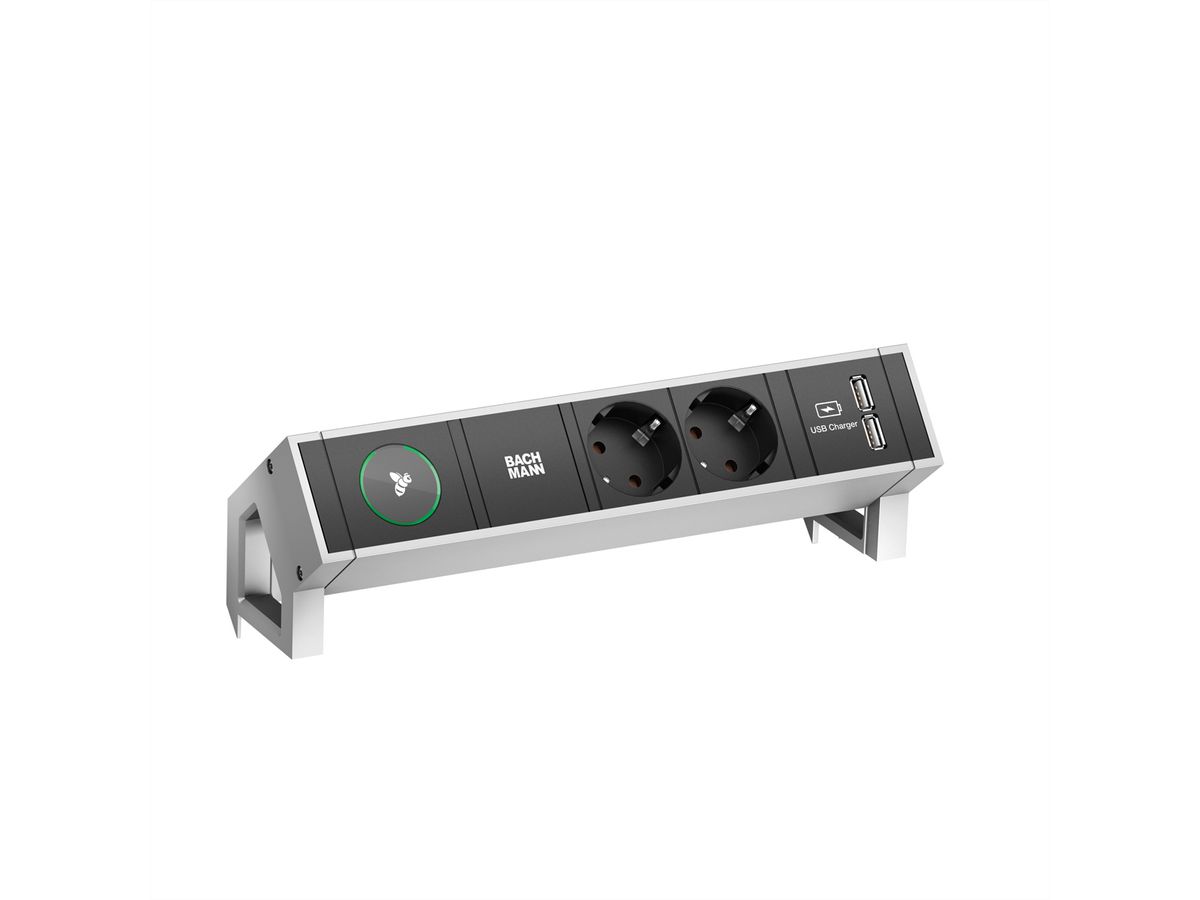 BACHMANN DESK2 1xIOTspot 2xprotective contact, USB Charger 0.2m GST18, inox