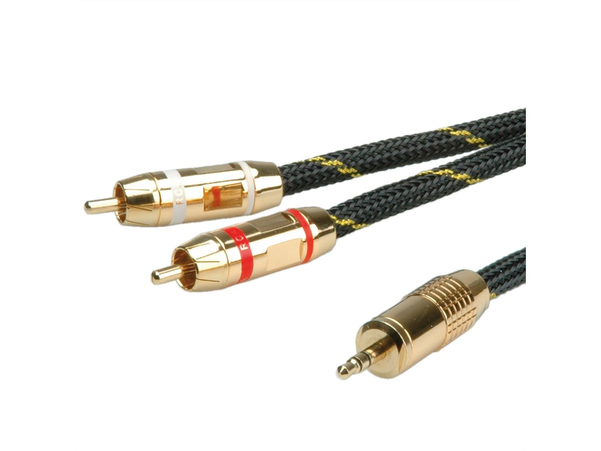 ROLINE GOLD Audio Connection Cable 3.5mm Stereo - 2 x Cinch (RCA), Male - Male, Retail Blister, 2.5 m