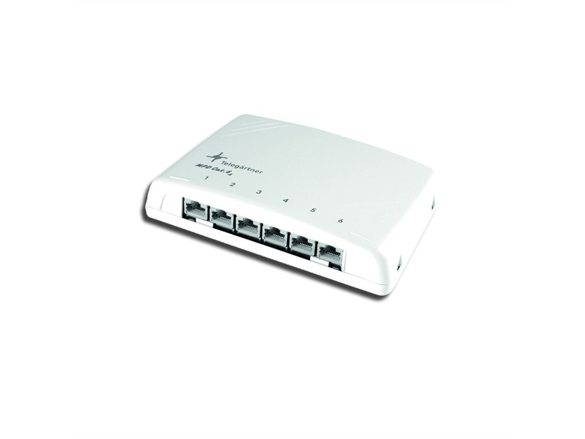 TELEGÄRTNER Mini Distributor MPD6-HS K, shielded, alpine white, Cat.CU-MD MPD6 C6A LSA s