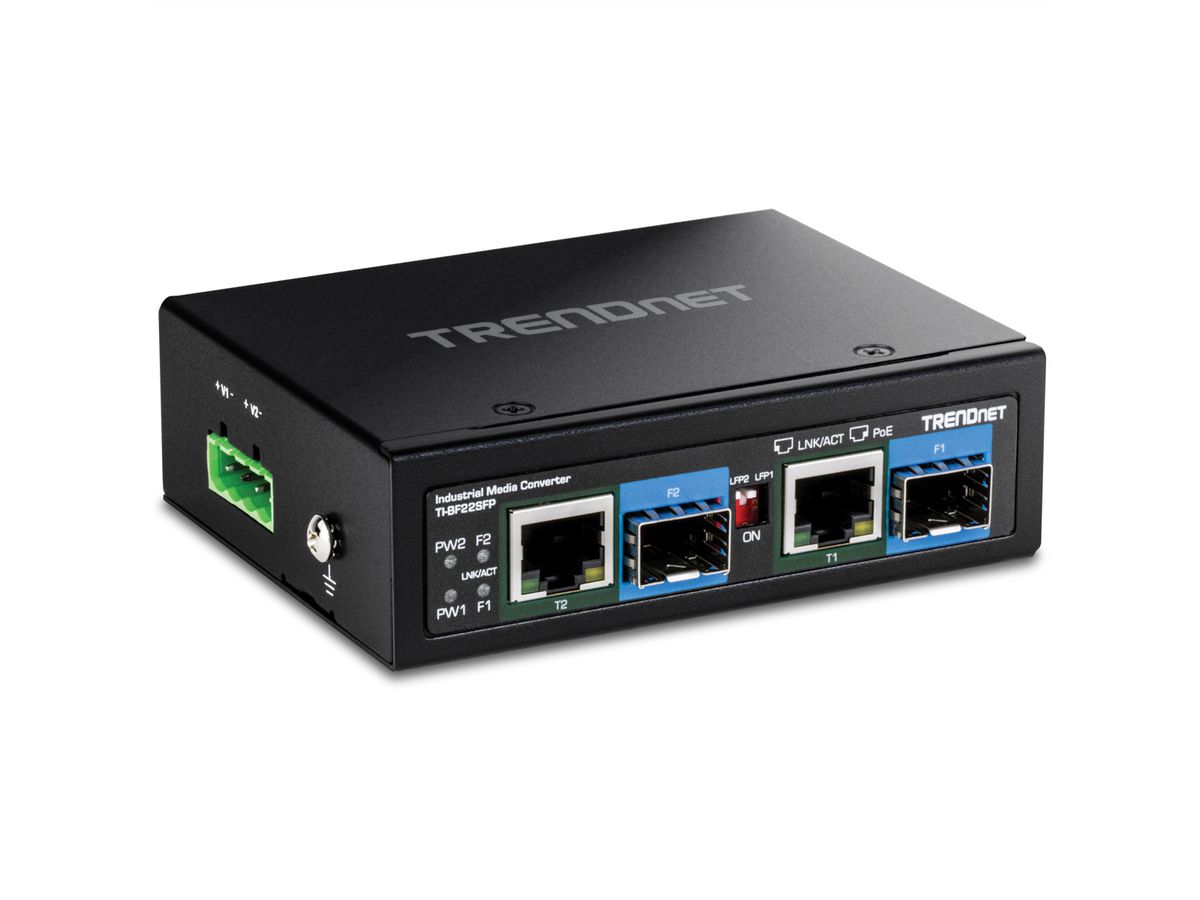 TRENDnet TI-BF22SFP Media Converter, 2-poorts industriële SFP naar Gigabit PoE++