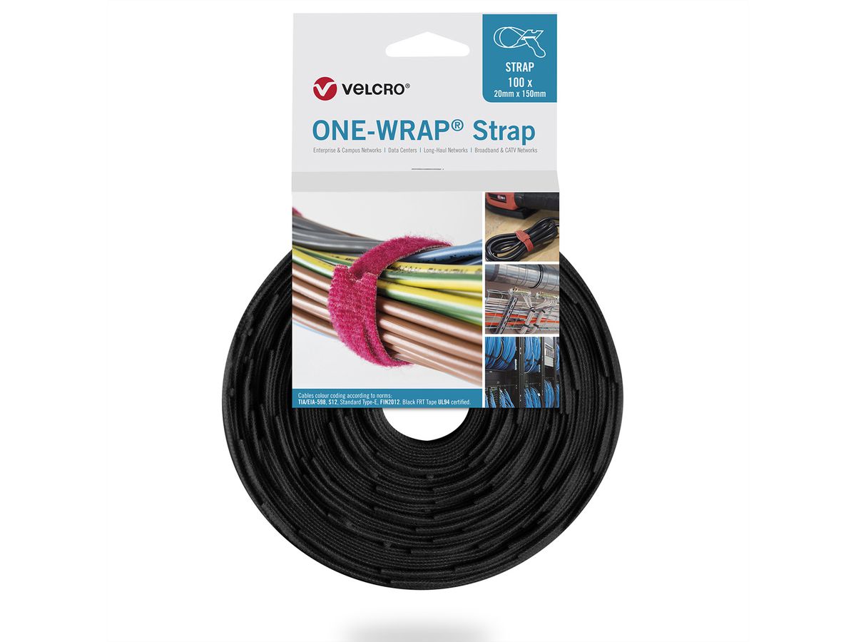 VELCRO® One Wrap® Bindband 20 mm x 200 mm, 100 stuks, zwart