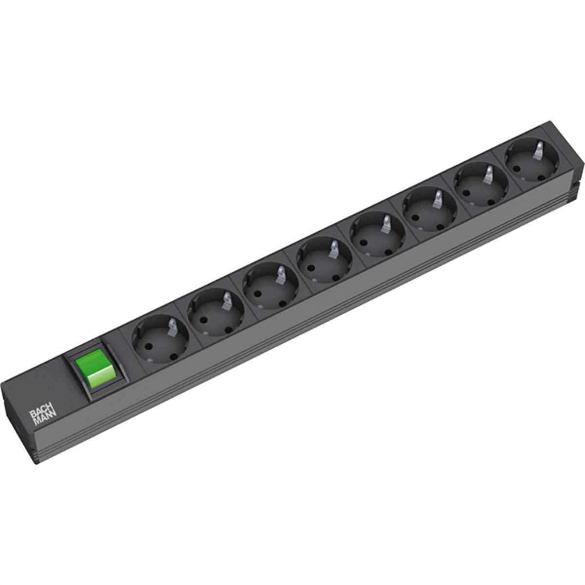 BACHMANN 19" stekkerdoos 8-voudig, met schakelaar, zwart