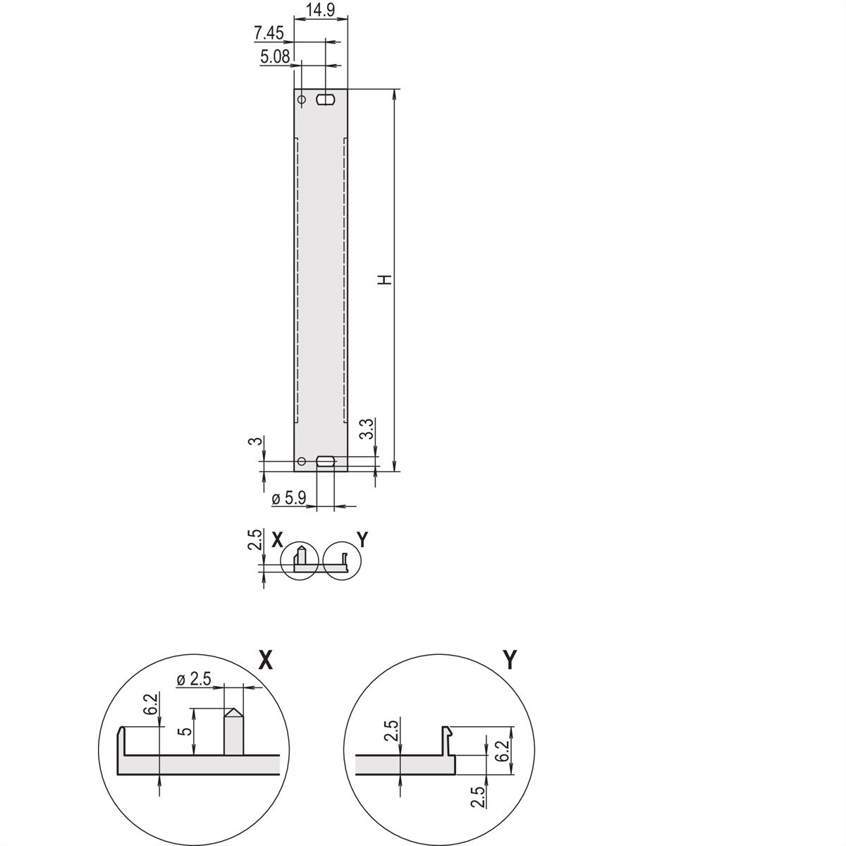 SCHROFF Frontpaneel, U-profiel, Refrofit afscherming, 6 HE, 3 HE, 2,5 mm, Al, voorzijde geanodiseerd, achterzijde geleidend