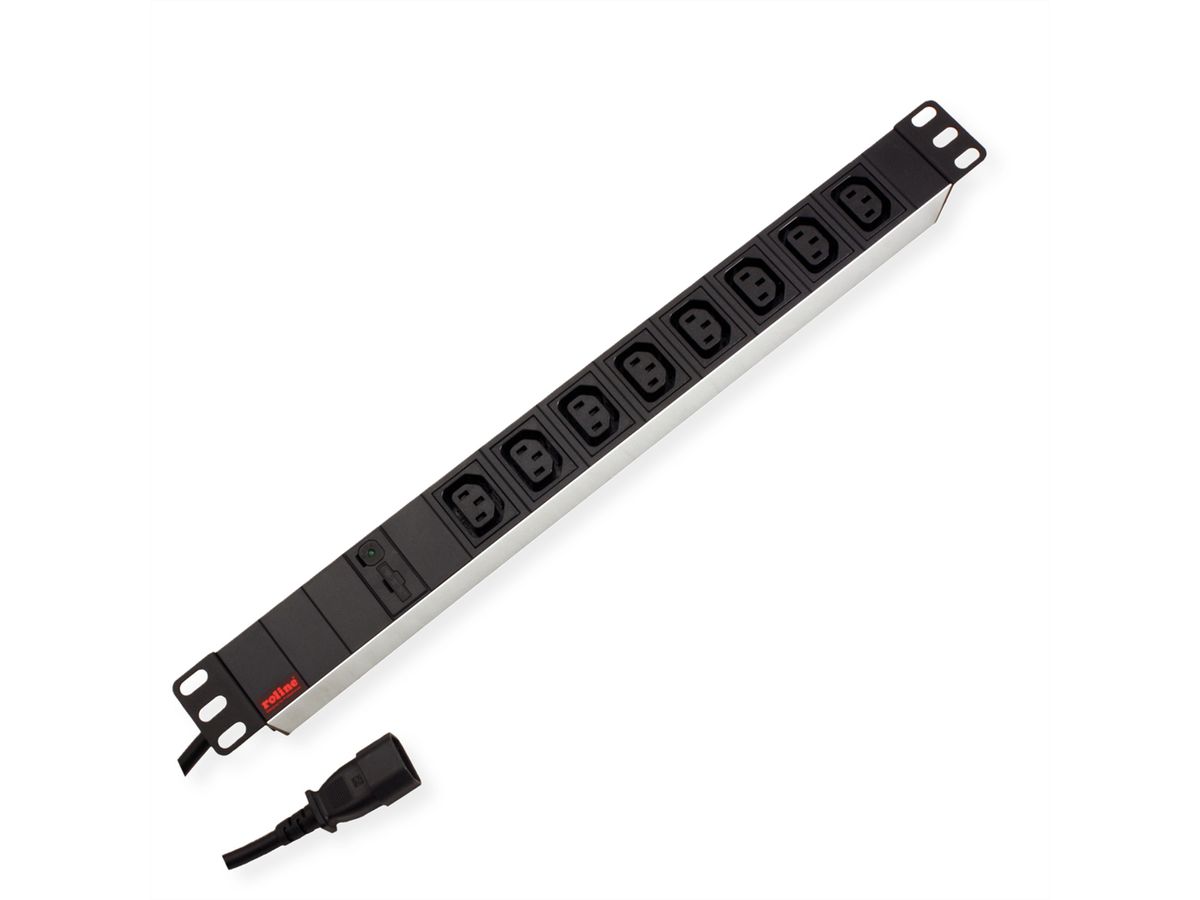 ROLINE 19" PDU for Cabinets 8x IEC320 C13 - C14 M, 10A fused, Aluminium, 2 m