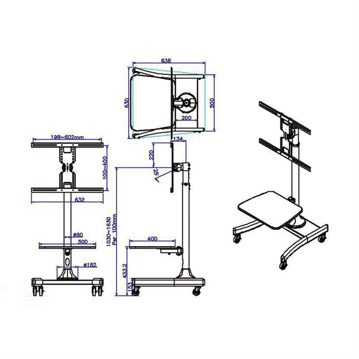 VALUE LCD/TV rolstandaard, tot 35 kg (27" tot 47"), zwart