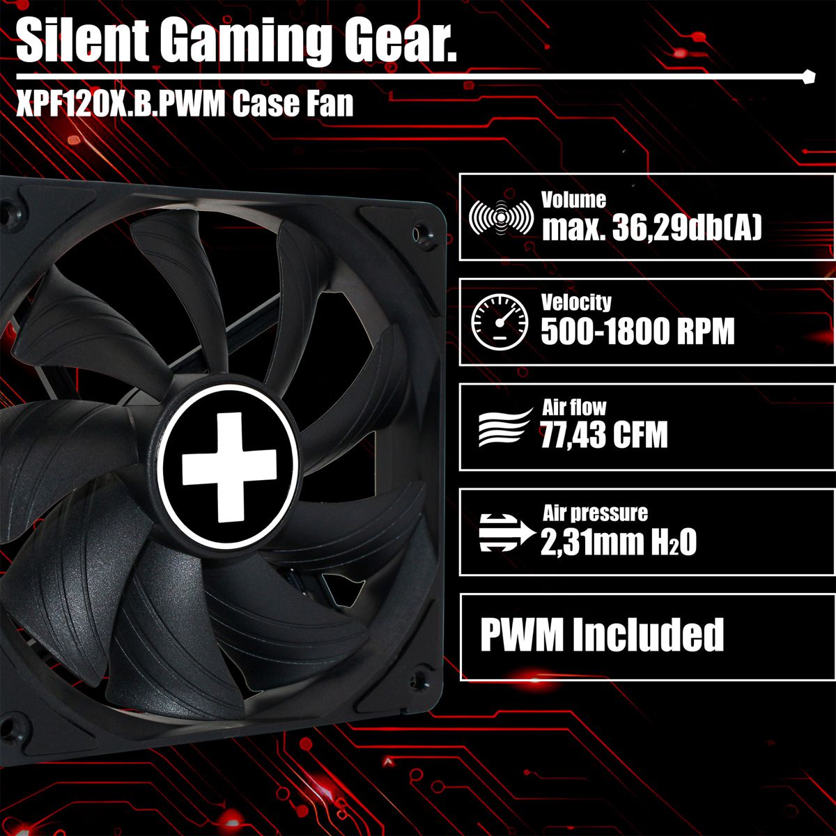 Xilence XPF120X.B.PWM 120mm PWM FDB Ventilator voor pc-behuizing, 4PIN