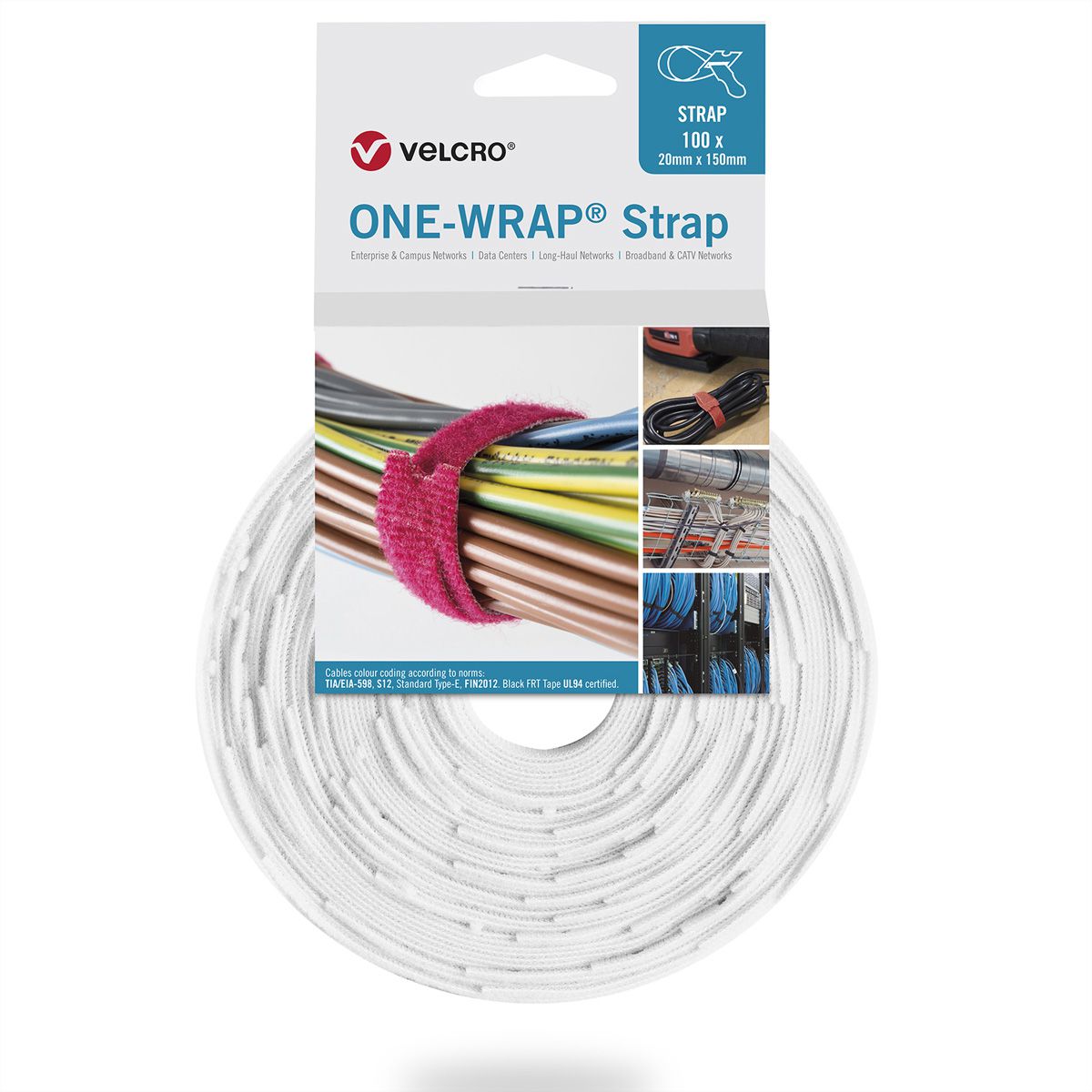 VELCRO® One Wrap® Bindband 13mm x 200mm, 100 stuks, wit